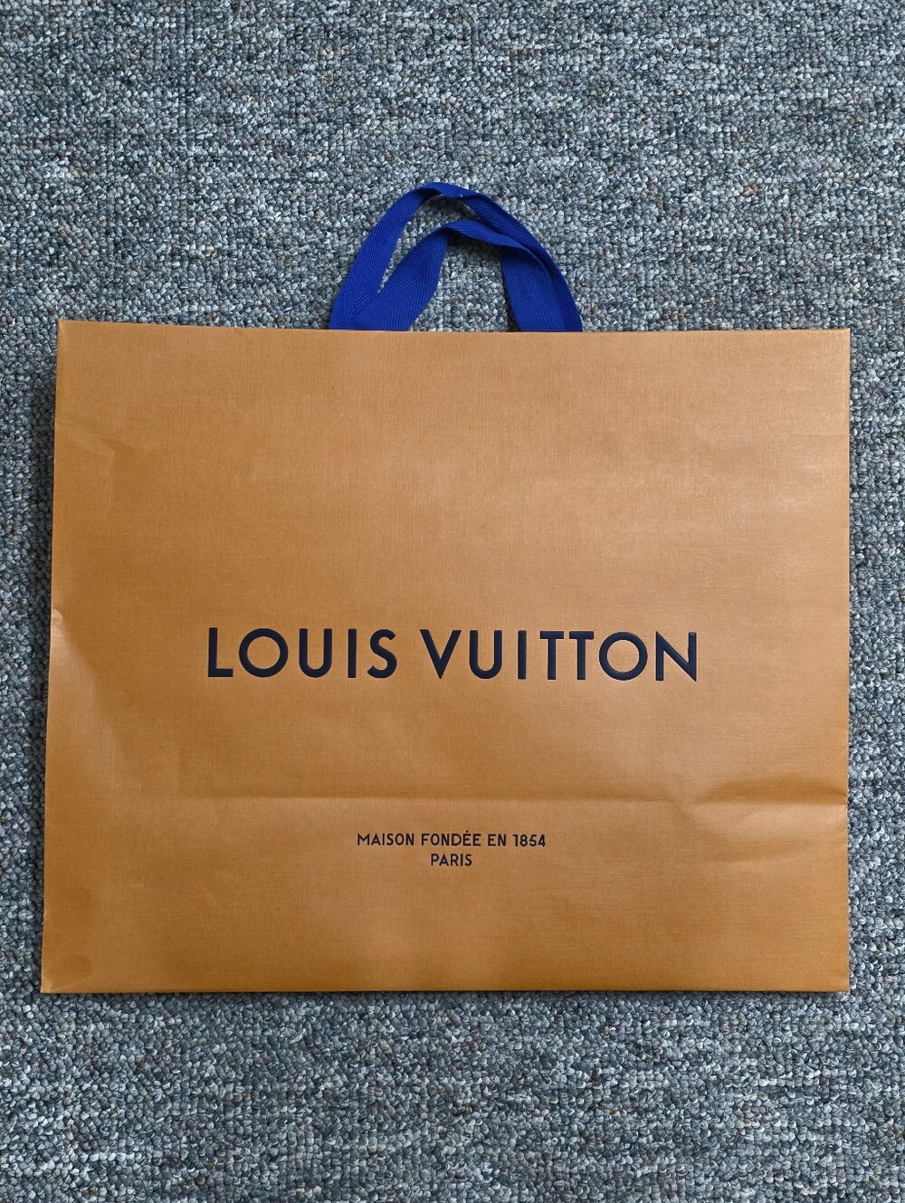 Louis Vuitton XL Orange Shopping Gift Bag Blue Handles 19” x 16” x 9” Empty